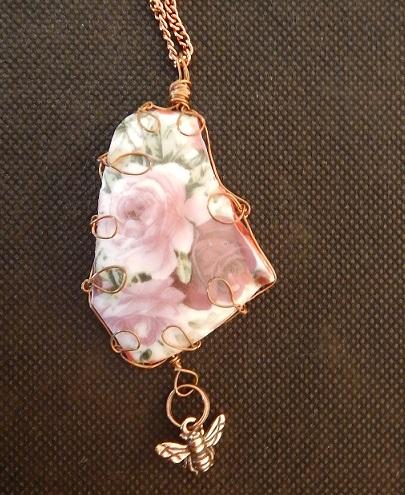 Broken China necklace - with copper chain and charm