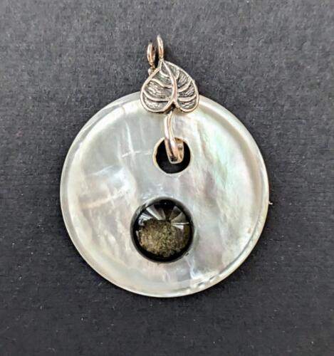 Mother of Pearl button with cabochon and sterling silver bail